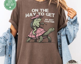 Funny Turtle On My Way To Get My Stuff Together, Vintage Frog TShirt, Funny Frog Shirt, Vintage Distressed Magic Shirt, Comfort Colors