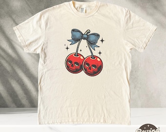 Retro Schädel Kirsche Vintage Style Tshirt, Y2k Süßes Shirt, Kirsche Shirts, süßes Kirsche Shirt, Retro Kirschen Shirt