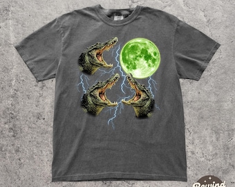 Weirdcore Crocodile Moon T-shirt, Retro Comfort Colors Alligator Tee