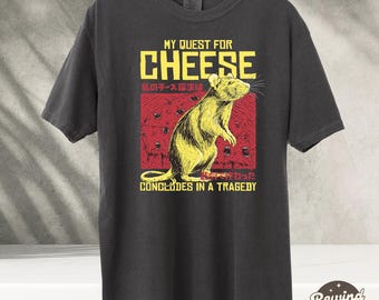 Shirt grappige comfortkleuren My Quest for Cheese, Japans T-shirt rat, shirt grappig rat, shirt raar, shirt rat