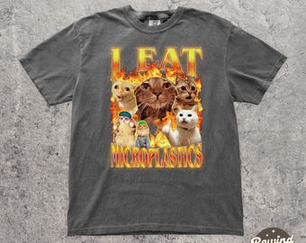 Goofy I Eat Microplastics Cat Shirt - Funny Meme Bootleg Graphic Tee - Sarcastic Weirdcore Top - Gen Z Humor