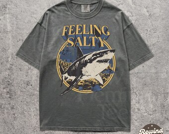 Feeling Salty Comfort Colors Shirt - Retro Shark Tshirt - Summer Ocean Graphic Tee - Sea Life Top
