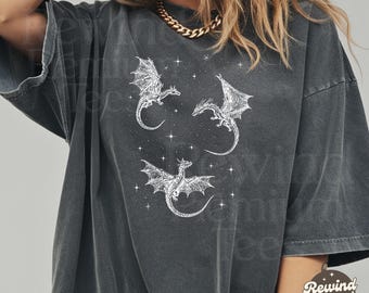 Flying Dragons Comfort Colors TShirt - Fantasy Dragon Graphic Tee - Gift for Book Reader