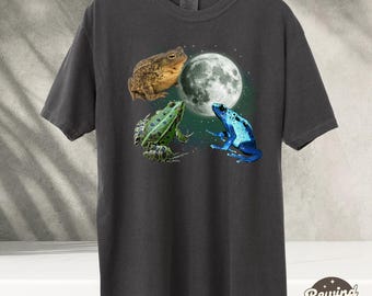 Camisetas vintage con tres ranas y luna, camiseta con gráficos retro de sapos, amantes de las ranas, camiseta divertida con rana en galaxia, camisetas de broma lavadas de gran tamaño para adultos