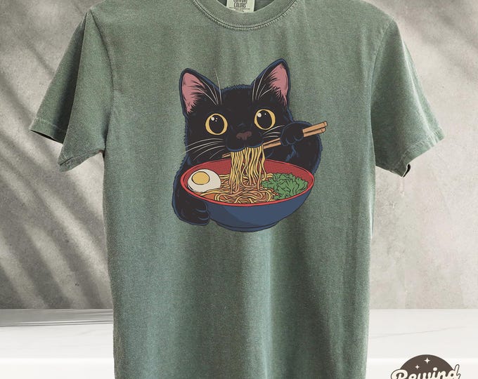 Comfort Colors® Ramen Cat TShirt, Cat Lover Shirt, Kawaii Tees, Anime Cat Shirt, Japanese Shirt, Foodies Shirt, Kitty Tee