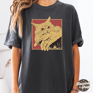 Vintage Cat Bite Shirt, Japanese Horror Anime TShirt, Retro Graphic Tee, Horror Cat Shirt, Cats Crazy Shirts Cool Graphic Unisex T Shirts