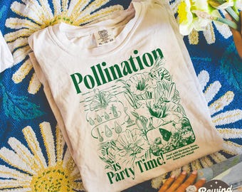 Retro Bee Pollination T-Shirt, Insect Flower Vintage Graphic Tee, 90s Style Comfort Colors Nature Shirt