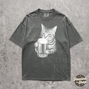Y2K キャットビール コンフォートカラーシャツ - おもしろ猫ギフト - 猫ミームグラフィックTシャツ