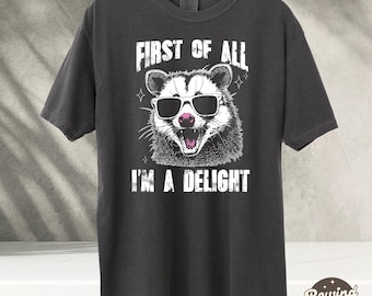 Vintage First Of All I'm A Delight T Shirt, Retro Funny opossum Shirt, Vintage graphic Tshirt, Aesthetic Shirt, Raccoon Tee