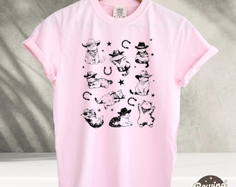 Maglietta vintage con gatti da cowboy, maglietta vintage con gattini da cowboy western, maglietta da cowgirl con colori confortevoli, maglietta con gatto da ranch divertente, regalo per amanti dei gatti
