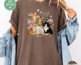 Y2k Adorable Kitten Graphic Tshirt, 90s Comfort Colors Shirt, Cat Lover Tshirt, Cottagecore Gift