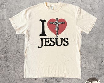I Love Jesus Tshirt, Comfort Colors Vintage Christian Tee, Retro Faith Graphic Tee