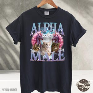 Alpha Male Unicorn Cat Ironic Vintage T-Shirt, Retro Funny Rainbow Unisex Tshirt, Weird Meme Shirt, Cat Lover Shirt