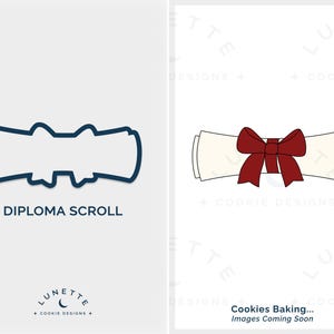 Cortador de galletas con forma de pergamino de diploma con lazo para graduación