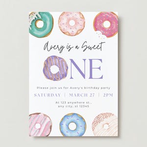 Sweet One Birthday Invitation | 1st Birthday Invite | Sweet One Donut Birthday | Download | Template | Girl Birthday | Donut Theme Bday