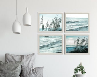 Coastal Gallery Wall Art Set, Teal Beach Art Prints, Set of 4