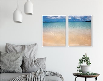 Set of 2 Art Prints or Canvases, Caribbean Beach, Coastal Beach Wall Art Home Decor