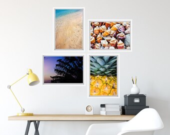 Colorful Tropical Collection, Set of 4 Art Prints or Canvases, Coastal Beach Photography Gallery Wall