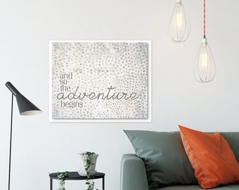 Inspirational Typography Home Decor, Beach Art Print or Canvas, The Adventure Begins