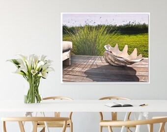 Seashell and Sea Oats Beach Wall Art Print, Coastal Home Decor