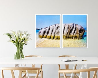 Set of 2 Art Prints or Canvases, Caribbean Rocky Beach, Coastal Beach Wall Art Home Decor