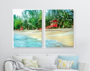 Set of 2 Art Prints or Canvases, Puerto Rico Lifeguard Tower, Coastal Beach Wall Art Home Decor