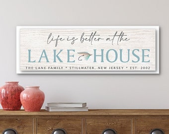 Life Is Better At The Lake House Sign, Personalized Canvas Decor