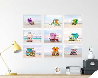 Colorful Gallery Wall Art Canvas Prints, Coastal Miami Beach Decor