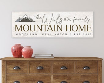 Personalized Mountain Home Canvas Sign, Custom Cabin Wall Decor