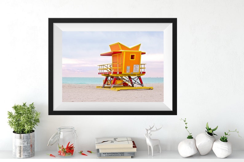 Orange 1 Lifeguard Stand Miami Beach, Coastal Wall Art Photography Prints image 3