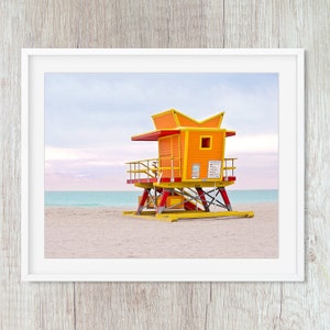 Orange 1 Lifeguard Stand Miami Beach, Coastal Wall Art Photography Prints image 1