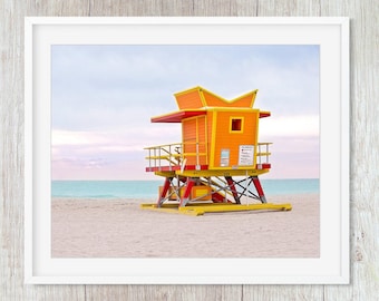 Orange #1 Lifeguard Stand Miami Beach, Coastal Wall Art Photography Prints