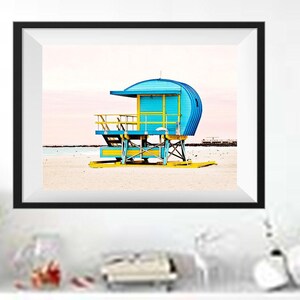 Blue #1 Lifeguard Stand Miami Beach Wall Art, Coastal Decor Photography Prints image 2