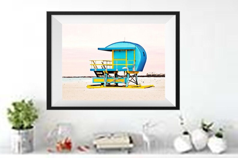 Blue #1 Lifeguard Stand Miami Beach Wall Art, Coastal Decor Photography Prints image 2
