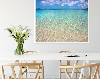 Caribbean Shoreline, Aqua Turquoise Coastal Beach Wall Art Decor, Canvas Ocean Art Print
