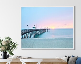 ベニス桟橋の夕日、ビーチの壁アート装飾、フロリダの海岸線のアートプリント