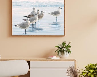 海岸の鳥のキャンバスプリント：トロピカルビーチの写真ウォールアート