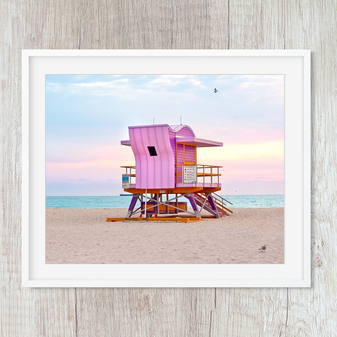 Pink Art Deco Beach Wall Decor Coastal Framed Art and Canvas Etsy