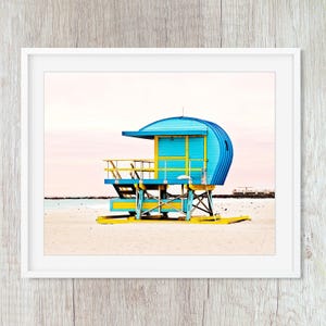 Blue #1 Lifeguard Stand Miami Beach Wall Art, Coastal Decor Photography Prints image 1