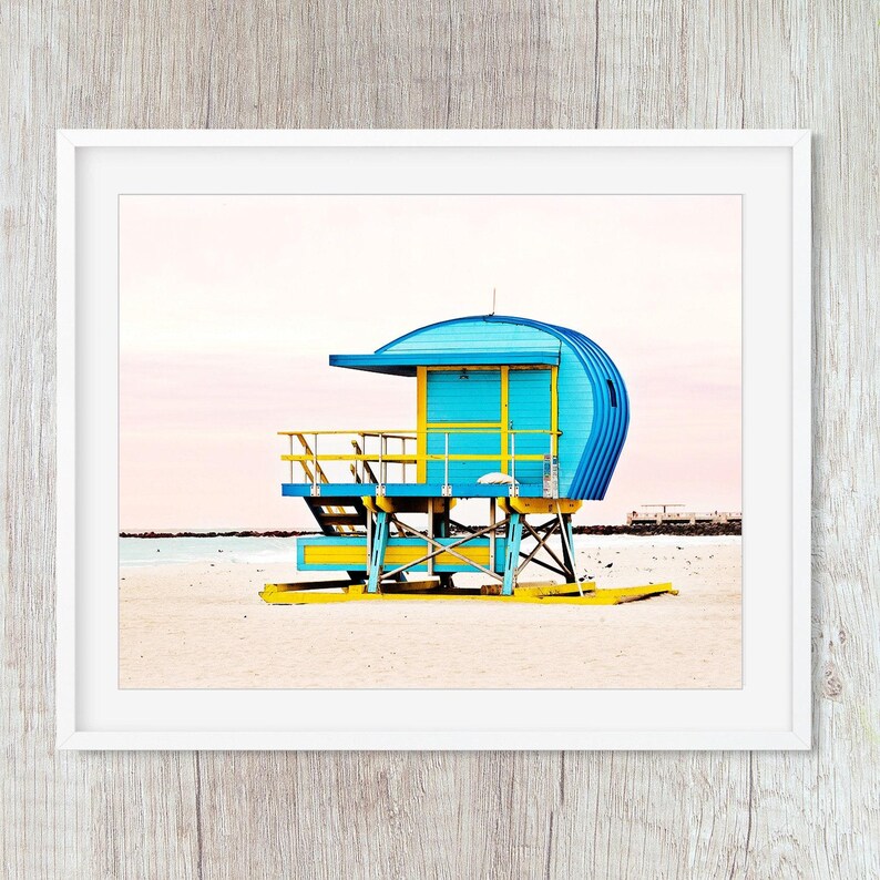 Blue #1 Lifeguard Stand Miami Beach Wall Art, Coastal Decor Photography Prints image 1