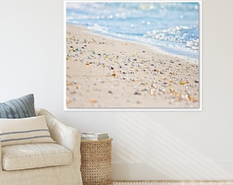 Sanibel Shoreline Coastal Art Print, Abstract Seashell Shoreline Decor, Beach Wall Canvas