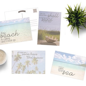 Lot de 4 cartes postales de plage inspirées de typographie