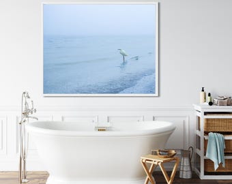 霧の海岸線の白鷺のビーチの壁アートプリント、大きな海岸のリビングルームのキャンバス