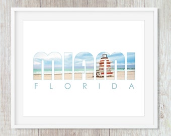 Typography Word Art Travel Decor, Miami Beach Wall Prints