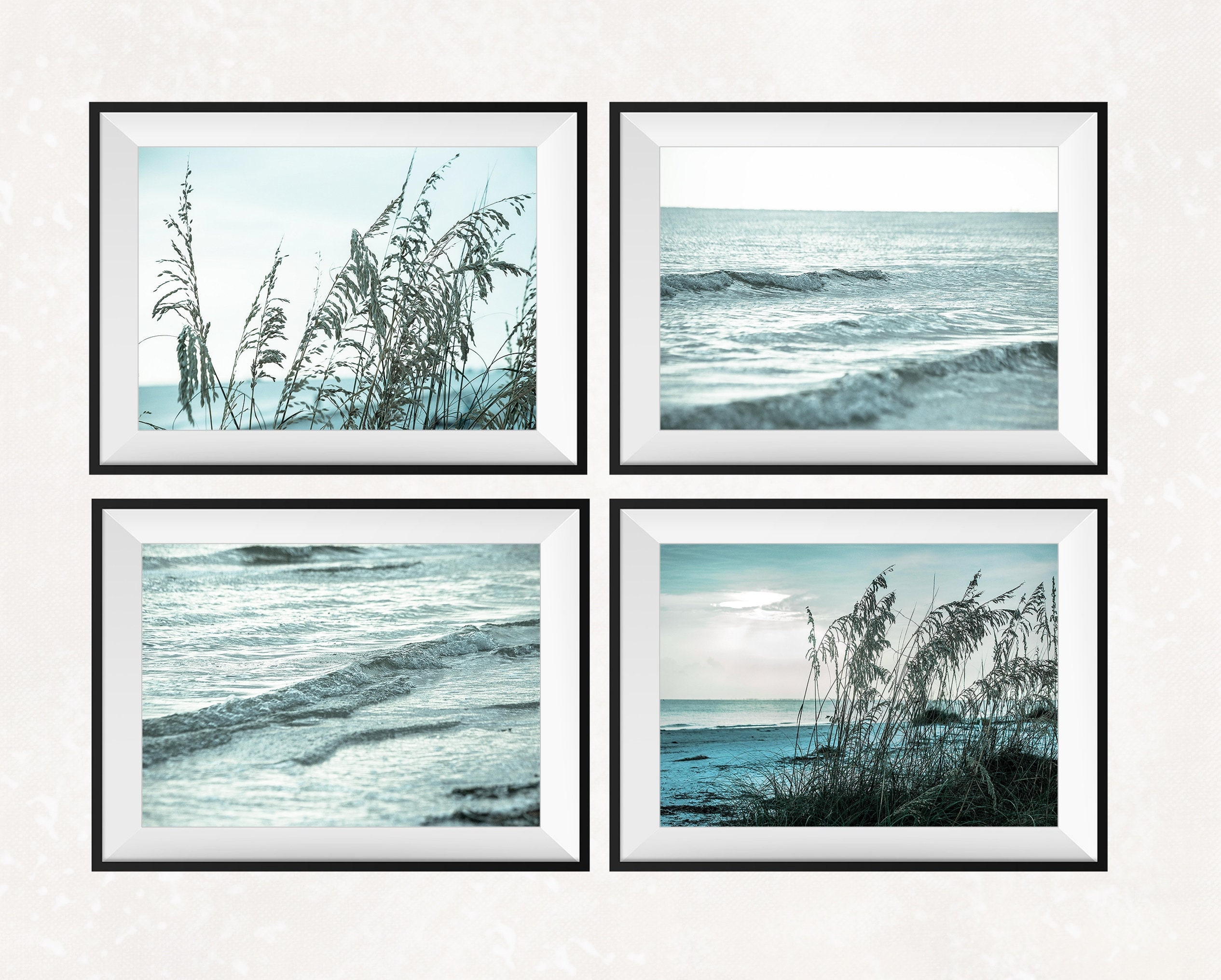 Coastal Gallery Wall Art Set Teal Beach Art Prints Set of 4 | Etsy
