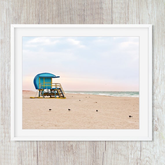 Pink Art Deco Coastal Surf Desk Art Print Lifeguard Stand 5x7 Inches