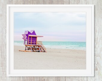 Purple #3 Art Deco Lifeguard Tower Miami Beach, Coastal Wall Decor Photography Prints