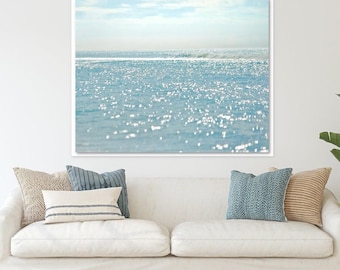 Abstract Coastal Shoreline, Turquoise Blue Beach Wall Art Decor Print