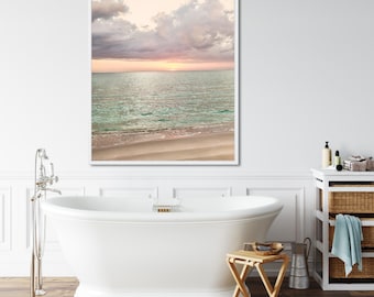 Sorbet Shoreline Beach Wall Art Print, Large Coastal Living Room Canvas