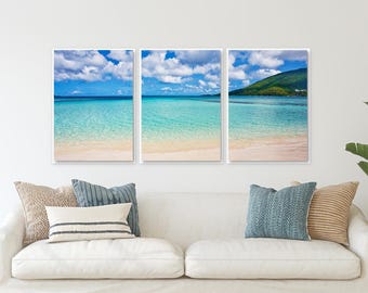 Set of 3 Caribbean Bay Art Prints or Canvases, Coastal Wall Art Decor